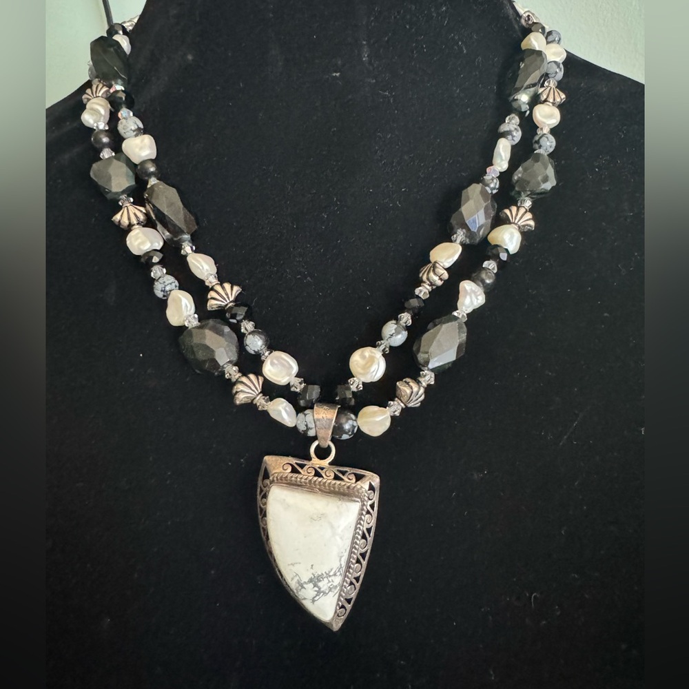 ✨ Vintage 925 Silver Pendant Necklace Baroque Pearls Statement Boho